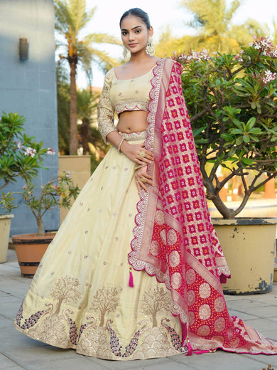 Stunning Cream Viscose Gota Patti Work Engagement Wear Lehenga Choli